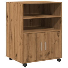 Rolling Cabinet in Artisan Oak, 60x48x81 cm | Engineered Wood Storage Solution with Shelves & Doors