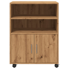 Rolling Cabinet in Artisan Oak, 60x48x81 cm | Engineered Wood Storage Solution with Shelves & Doors