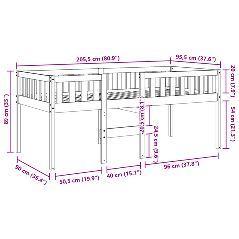 Children's Bed Frame Without Mattress - White, Solid Pine Wood, 90x200 cm