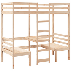 Loft Bed Frame with Desk and Chairs 75x190cm - Solid Pine Wood, Space-Saving Solution