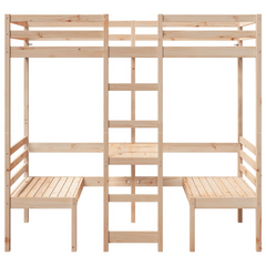 Loft Bed Frame with Desk and Chairs 75x190cm - Solid Pine Wood, Space-Saving Solution