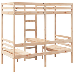 Loft Bed Frame with Desk and Chairs 75x190cm - Solid Pine Wood, Space-Saving Solution