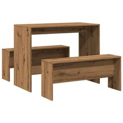 3 Piece Dining Table and Bench Set in Atisian Oak - Durable Engineered Wood, Perfect for Family Gatherings