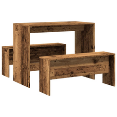 3 Piece Dining Table and Bench Set - Rustic Old Wood Finish, Durable Engineered Wood - Perfect for Family Meals and Gatherings