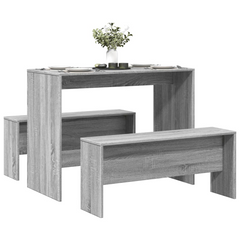 3 Piece Dining Table and Bench Set in Grey Sonoma - Engineered Wood, Perfect for Family Meals and Gatherings