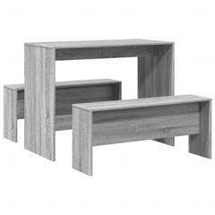 3 Piece Dining Table and Bench Set in Grey Sonoma - Engineered Wood, Perfect for Family Meals and Gatherings