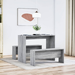 3 Piece Dining Table and Bench Set in Grey Sonoma - Engineered Wood, Perfect for Family Meals and Gatherings