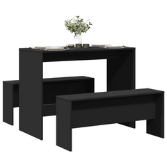 3 Piece Black Engineered Wood Dining Table and Bench Set - Modern & Durable