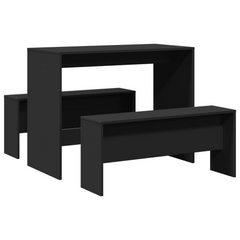 3 Piece Black Engineered Wood Dining Table and Bench Set - Modern & Durable