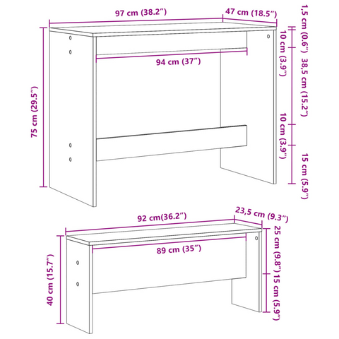 3 Piece Dining Table and Bench Set - White Engineered Wood, Modern and Durable for Family Meals