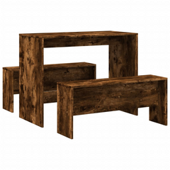 3 Piece Dining Table and Bench Set in Smoked Oak - Stylish Engineered Wood Dining Furniture