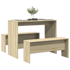 3 Piece Dining Table and Bench Set - Sonoma Oak Engineered Wood, Sturdy and Modern Design for Family Dining