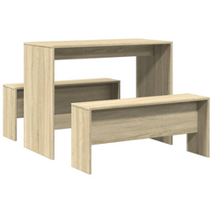 3 Piece Dining Table and Bench Set - Sonoma Oak Engineered Wood, Sturdy and Modern Design for Family Dining