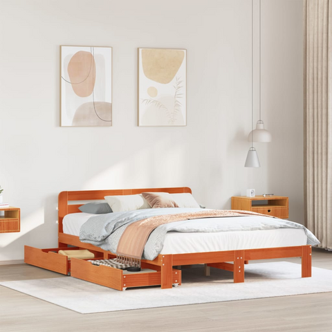 Solid Pine Wood Bed Frame Without Mattress in Wax Brown 140x200 cm - Sturdy & Stylish