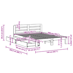 Solid Pine Wood Bed Frame Without Mattress in Wax Brown 140x200 cm - Sturdy & Stylish