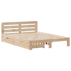 King Size Solid Pine Wood Bed Frame - Sturdy & Elegant 150x200 cm - No Mattress