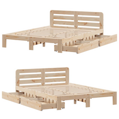 King Size Solid Pine Wood Bed Frame - Sturdy & Elegant 150x200 cm - No Mattress