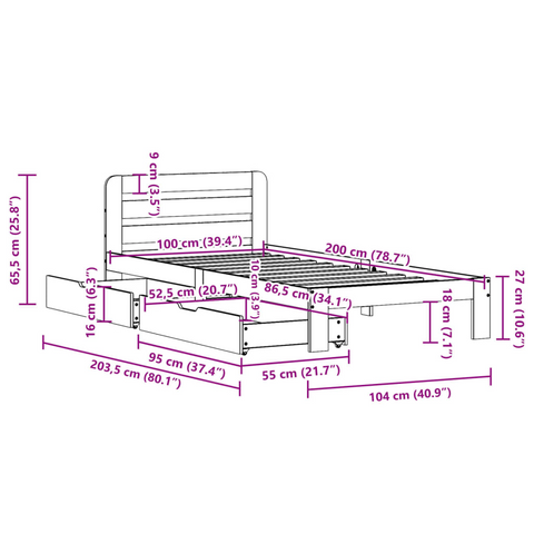 Solid Wood Pine Bed Frame - 100x200 cm - No Mattress Included - Durable & Stylish