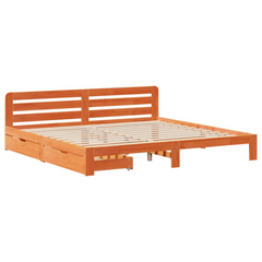 Rustic Solid Pine Wood Bed Frame with Storage Drawers - Wax Brown, 200x200 cm