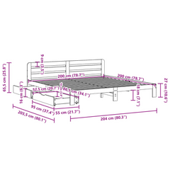 Rustic Solid Pine Wood Bed Frame with Storage Drawers - Wax Brown, 200x200 cm