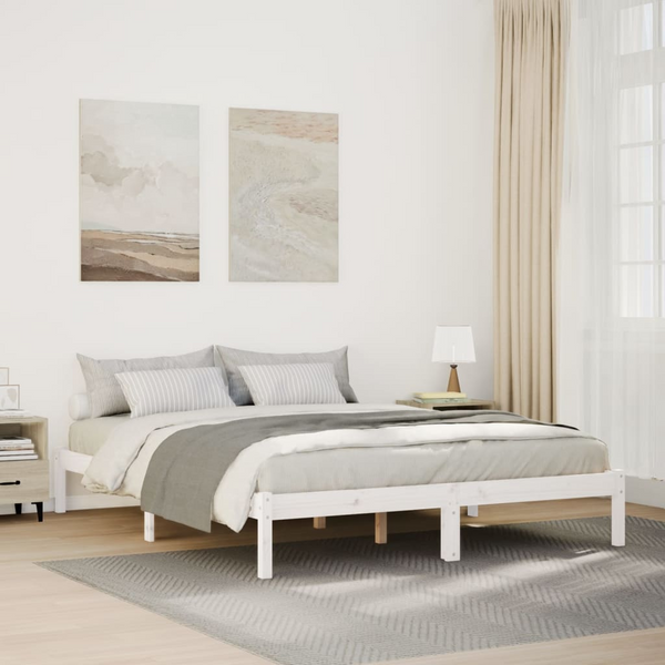 Extra Long Solid Pine Wood Bed Frame - White, 160x220 cm | Durable & Stylish