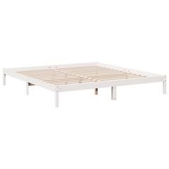 Extra Long Solid Wood Pine Bed Frame - White, 180x220 cm | No Mattress Included