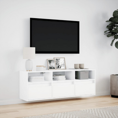 Stylish TV Wall Cabinet with Customizable LED Lights, White 130x31x45 cm - Ample Storage & Space-Saving