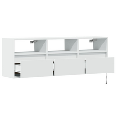 Stylish TV Wall Cabinet with Customizable LED Lights, White 130x31x45 cm - Ample Storage & Space-Saving