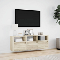 TV Wall Cabinet with RGB LED Lights - Sonoma Oak, 130x31x45 cm | Stylish & Space-Saving Entertainment Center