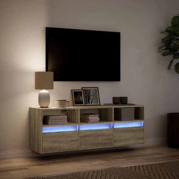 TV Wall Cabinet with RGB LED Lights - Sonoma Oak, 130x31x45 cm | Stylish & Space-Saving Entertainment Center