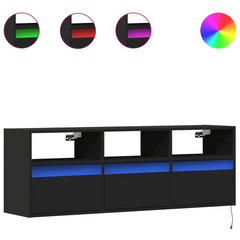 Stylish TV Wall Cabinet with RGB LED Lights - Black 130x31x45 cm