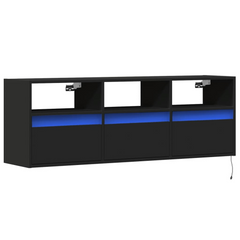 Stylish TV Wall Cabinet with RGB LED Lights - Black 130x31x45 cm