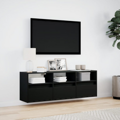 Stylish TV Wall Cabinet with RGB LED Lights - Black 130x31x45 cm