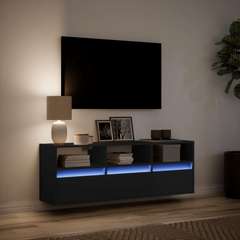 Stylish TV Wall Cabinet with RGB LED Lights - Black 130x31x45 cm