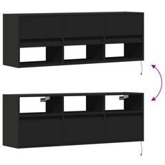 Stylish TV Wall Cabinet with RGB LED Lights - Black 130x31x45 cm