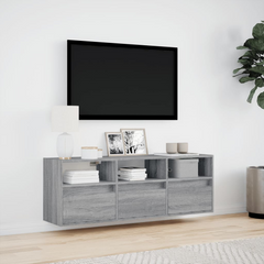 Stylish TV Wall Cabinet with RGB LED Lights Grey Sonoma 130x31x45 cm | Modern Floating Entertainment Center