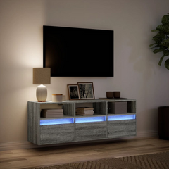 Stylish TV Wall Cabinet with RGB LED Lights Grey Sonoma 130x31x45 cm | Modern Floating Entertainment Center