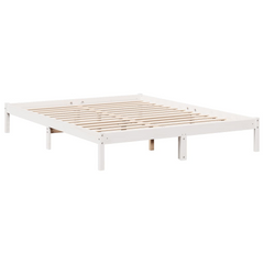 Extra Long Solid Pine Wood Bed Frame - White, 140x210 cm | Durable & Stylish