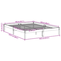 Extra Long White Solid Pine Wood Bed Frame 140x220 cm - Sturdy and Stylish