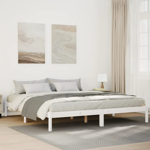 Extra Long White Bed Frame 200x210 cm | Solid Pine Wood | Sturdy & Stylish