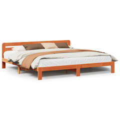 Solid Wood Pine Bed Frame without Mattress - Wax Brown, 200x200 cm