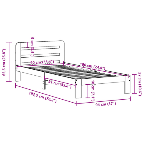 Single Solid Wood Pine Bed Frame 90x190 cm - No Mattress Included