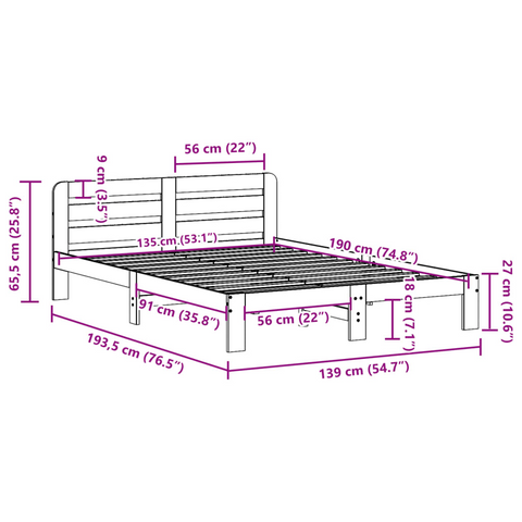 Solid Wood Pine Bed Frame in Wax Brown - Double (135x190 cm) - No Mattress Included