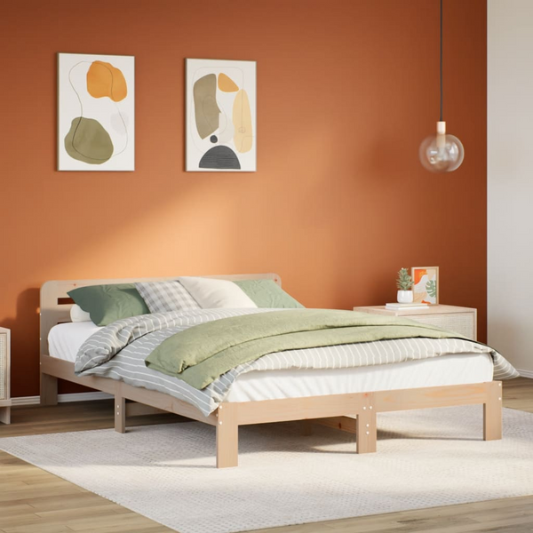 Solid Wood Pine Double Bed Frame - 135x190 cm, Without Mattress