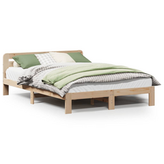 Solid Wood Pine Double Bed Frame - 135x190 cm, Without Mattress