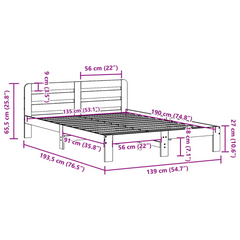 Solid Wood Pine Double Bed Frame - 135x190 cm, Without Mattress