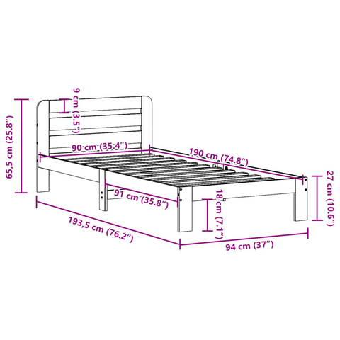 Sturdy Single Solid Wood Pine Bed Frame - Wax Brown Finish | 90x190 cm