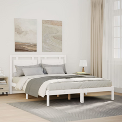 Extra Long Solid Wood Bed Frame without Mattress - White, 160x220 cm | Durable & Stylish