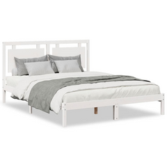 Extra Long Solid Wood Bed Frame without Mattress - White, 160x220 cm | Durable & Stylish