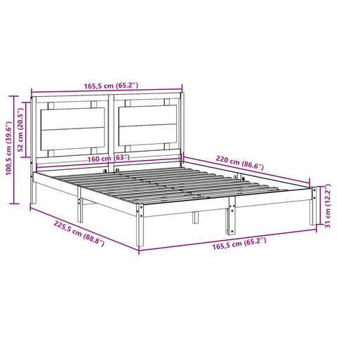 Extra Long Solid Wood Bed Frame without Mattress - White, 160x220 cm | Durable & Stylish